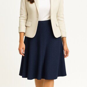 Cabi 3097 Patriot Blue Textured A-Line Knit Tulip Skirt Womens Size 4 Modest